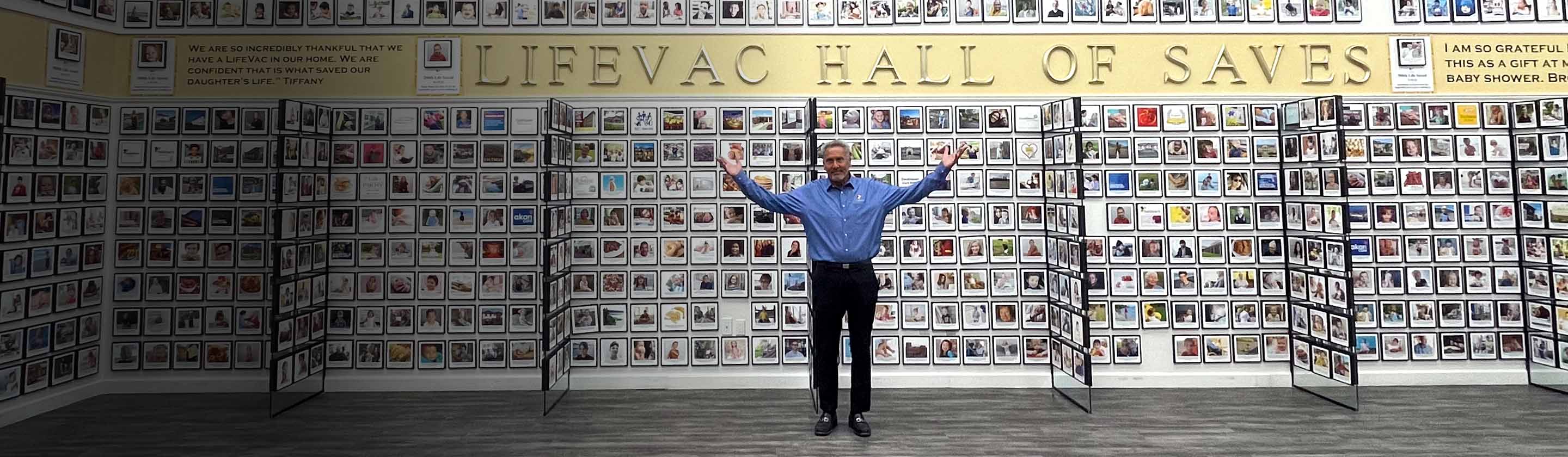 LifeVac founder, Arthur Lih, standing in LifeVac's Hall of Saves
